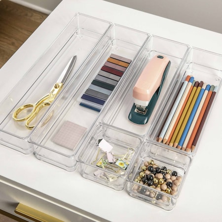 Martha Stewart Miles Plastic Stackable Office Desk Drawer Organizers, Various Sizes, Set of 6 BE-PB5834-6-6-CLR-MS